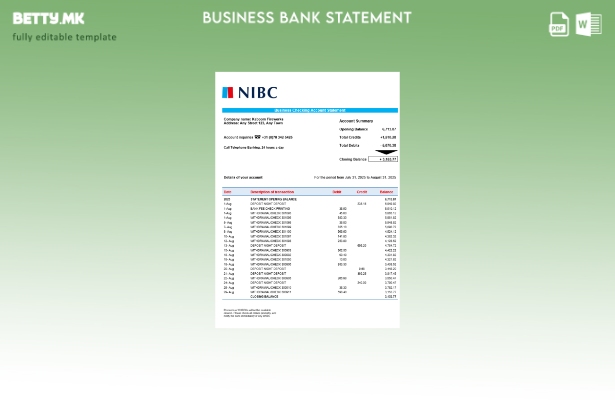 модерен стил NIBC Bank за проверка на изјава за деловна организација Word и PDF 